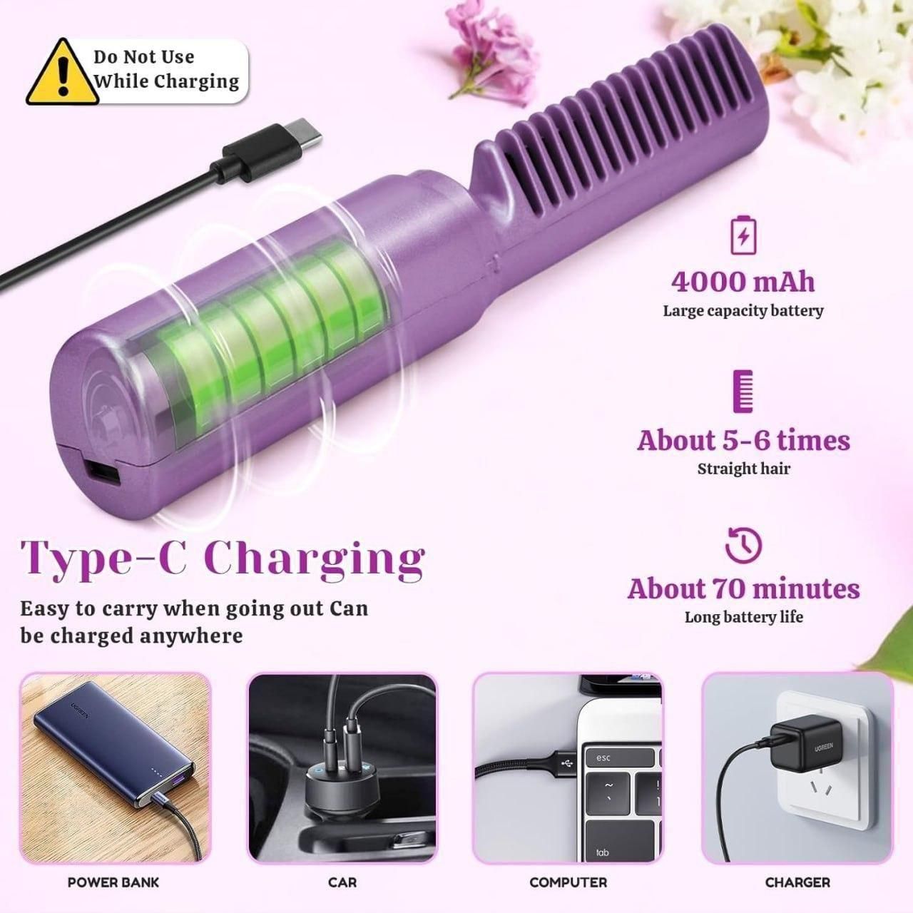 Meneflix Portable Mini Hair Straightener Cordless Rechargeable Mini Adjustable Hair Straightener Hot Comb doorbey india