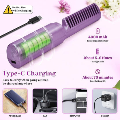 Meneflix Portable Mini Hair Straightener Cordless Rechargeable Mini Adjustable Hair Straightener Hot Comb doorbey india