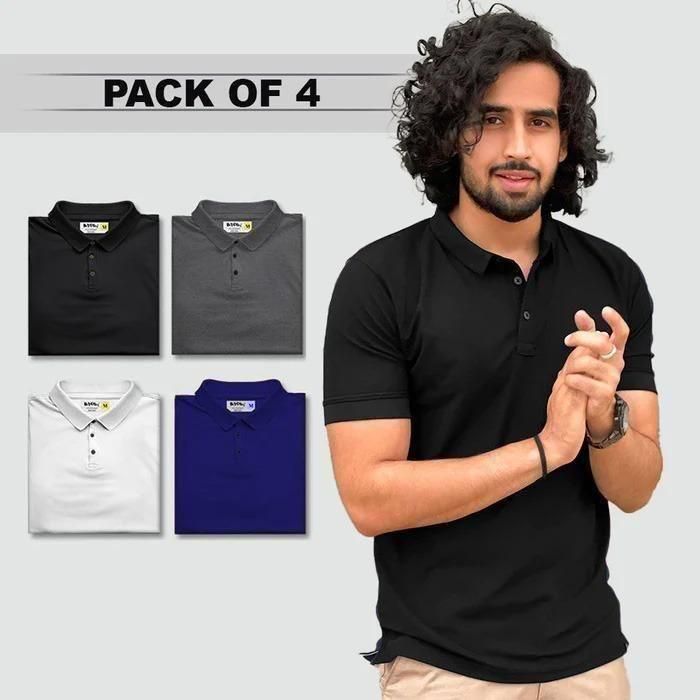 Poly Matte Solid Half Sleeves Mens Polo T-Shirt Pack Of 4 doorbey india