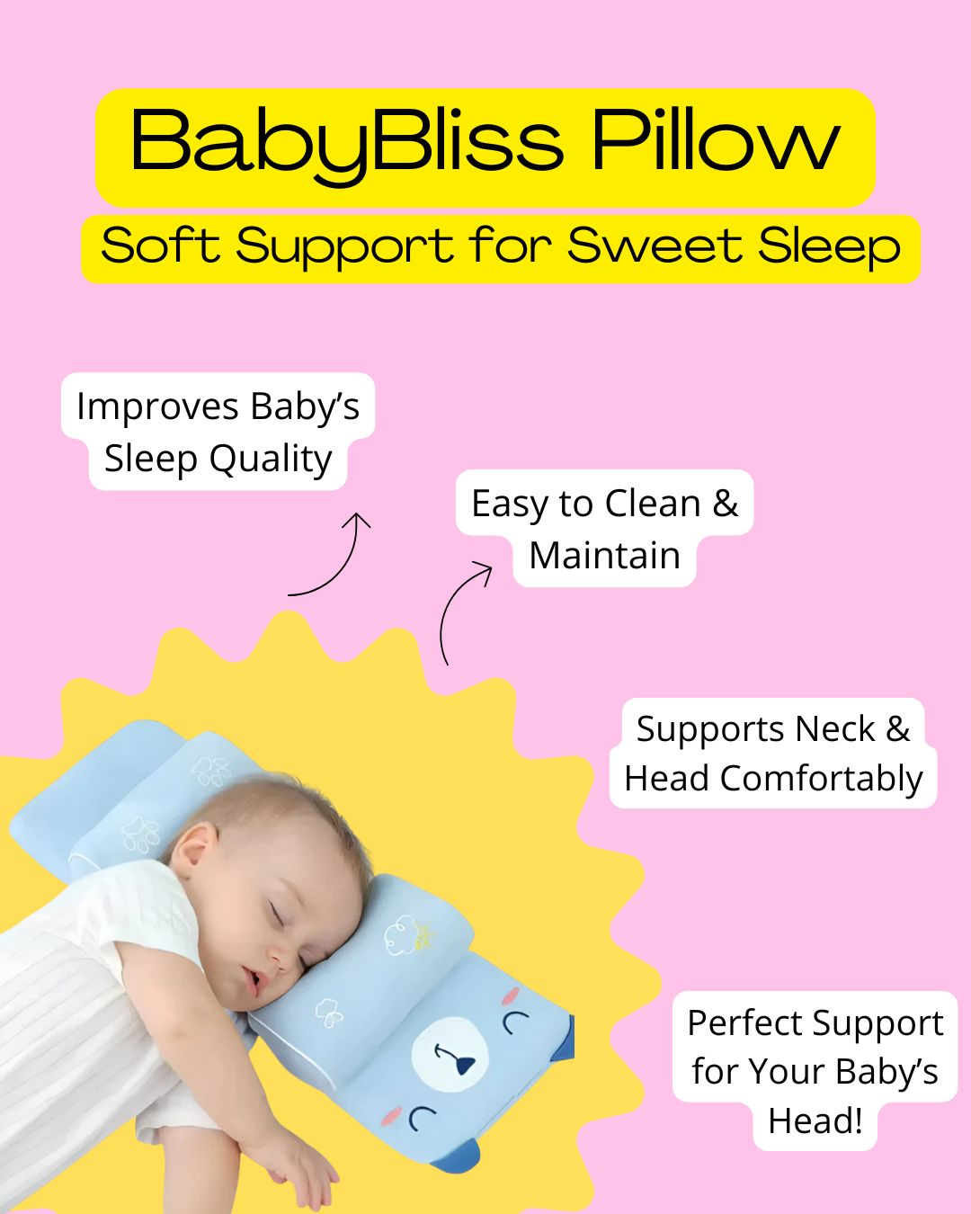 BabyBliss Pillow - Soft Support for Sweet Sleep doorbey india